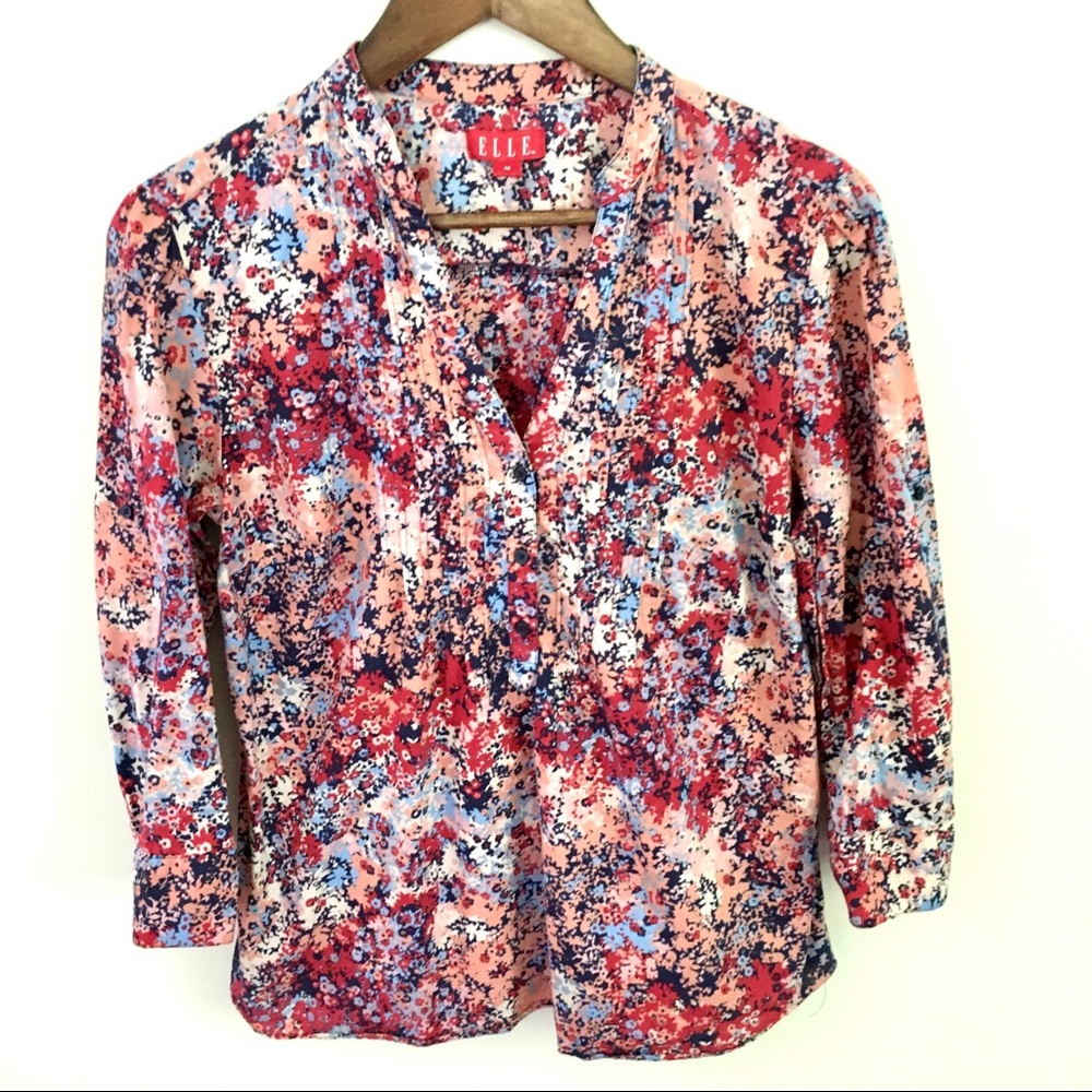 Elle Floral-Print Blouse, Size M